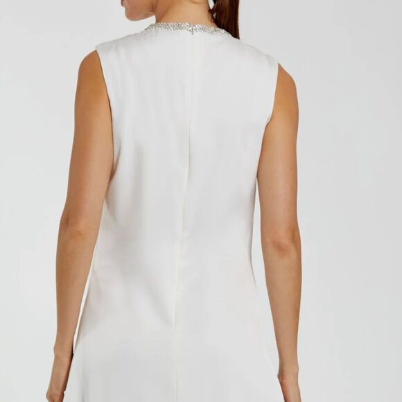 White Rhinestone Neckline Draped Mini Dress Womens Gown Mac Duggal - Picture 4 of 13